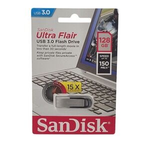 SanDisk Ultra Flair 128GB USB 3.0 Flash Drive 150MB SDCZ73-128G-G46 Silver Metal
